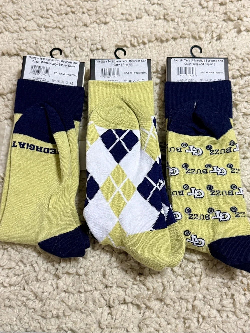 Strideline Georgia Tech University Business Knit Crew NCAA 3 Pack Socks Sz M/L